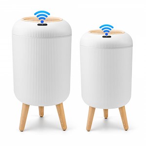 SUSLAS Trash Can 2-Pack, Touchless Motion Sensor Automatic Lid, Smart Small Bathroom Kitchen Waste Bin, 12L & 10L Plastic