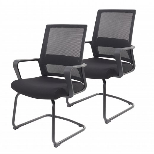 2 Pack Office Desk Chair No Wheels Mesh Back Padded Computer Chairs for Conference Meeting Waiting Room, Black