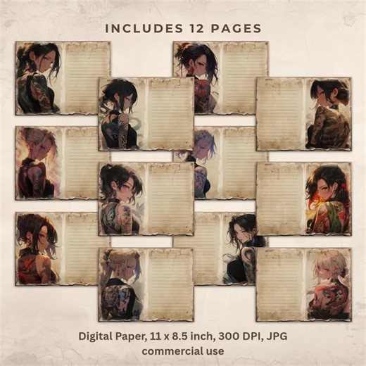 Vintage Anime Tattoo Junk Journal Kit: Dragon Girls, Printable Ephemera (digital Download) - Etsy