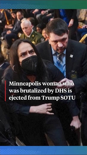 Aliya Rahman is a U.S. citizen who was violently arrested and detained by federal immigration officers last month in Minneapolis, later released without charge. She attended the State of the Union address Tuesday as a guest of Congressmember Ilhan Omar but she was ejected from the chamber after silently standing during President Trump's speech. | Democracy Now!