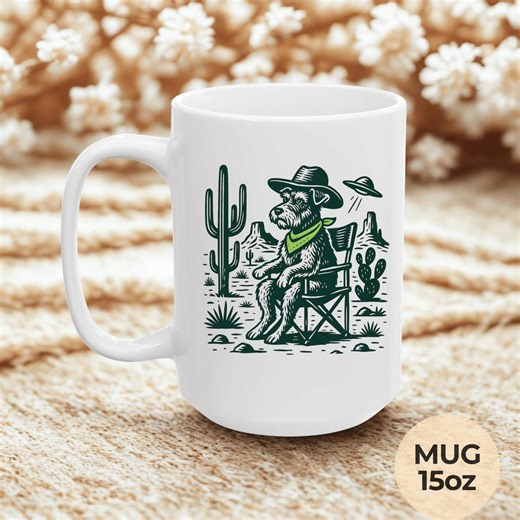Western Alien Miniature Schnauzer Mug Funny Cowboy Coffee Cup With UFO Design - Etsy