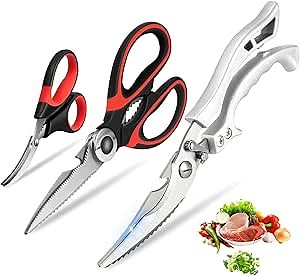 Kitchen Scissors Set Poultry Shears - Heavy Duty Kitchen Shears All Purpose With Anti-Slip Handle & Safety Lock, Stainless Steel Cooking Scissors for Meat, Bone, Poultry-3 Pack
