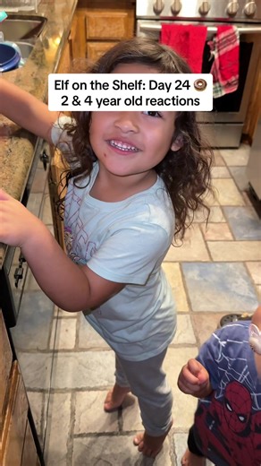 Elf on the shelf day 24 🍩 2 & 4 year old reactions to being able to play with Elfie today 🥰🤍 #elfontheshelf #elfontheshelfideas #elfontheshelfideas #elfadventures