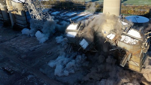 Power station demolition captured by drone