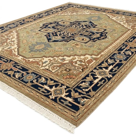 Traditional Persian Medallion Rug, Navy Blue and Olive Green Oriental Area Rug for Dining Room, Classic Wool Carpet, Hand Knotted Rug - Etsy