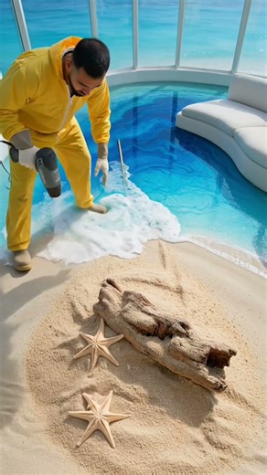 Beach Epoxy Floor Transformation 🌊 Sand & Ocean Look 😍