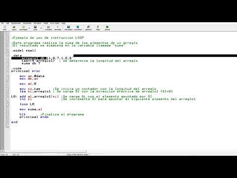 Instrucciones LOOP, LOOPZ, LOOPE, LOOPNZ y LOOPNE en lenguaje ensamblador en EMU 8086