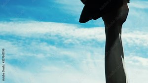 Man is wiping a dirty window with a rag from a close-up, a slow motion Stock Video