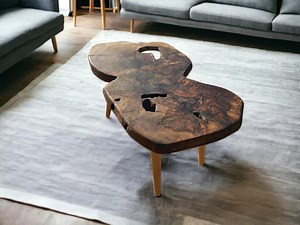 Table Basse en Noyer Live Edge, Bois Massif, Design Unique, Table d’Appoint en Bois, Mobilier Rustique, Style Mid Century (WG-1047) - Etsy France