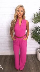 This jumpsuit is perfection!!! Selling out quick, get it while you can! https://pinklily.com/flaunt-your-style-belted-jumpsuit-magenta/ | Pink Lily
