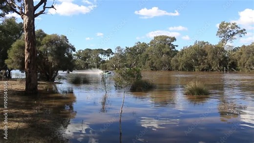 Avon Descent 2025 Day Two - Powerboats speeding along the Swan River, Perth Western Australia