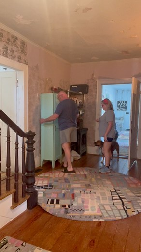 18K views · 170 reactions | Bill was so kind to lug this vintage utility cabinet into the center hall. It’s a work horse! And it is one last thing that is not in our way for when we begin demoing the summer kitchen. • #taylorsoldhomerevival #vintage #homerenovation #farmhouse #renovation #fixerupper | Taylors Old Home Revival | Facebook