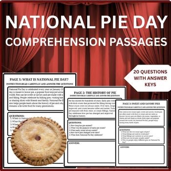 NATIONAL PIE DAY |20 READING PASSAGES| GRADE 3-8