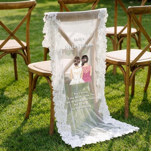 Lace Maid of Honor Chair Sign, Personalized Wedding Bridesmaid Sign, Fabric Chair Banner, Remembrance Wedding Decor, Elegant Sign - Etsy
