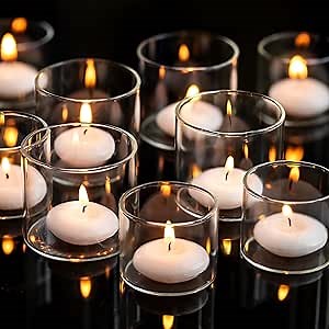 Romadedi Votive Tealight Candle Holders - 12 pcs Clear Glass Tea Light Holders Bulk Small Table Centerpieces Wedding Decor Party Dinner Home Decorations Festivals Christmas