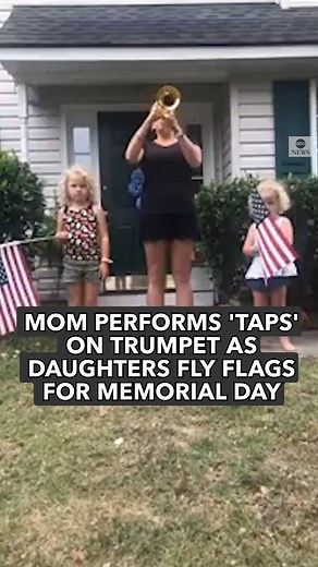 561K views · 10K reactions | PATRIOTIC DISPLAY: Mom performs “Taps” on the trumpet while flanked by her flag-bearing daughters for Memorial Day. https://abcn.ws/3LXIR5a | ABC News | Facebook
