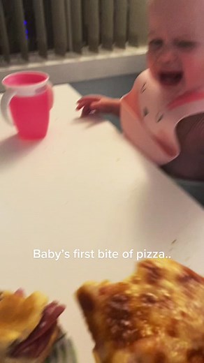 Baby's First Pizza Bite Experience | Kids Eating Pizza Video