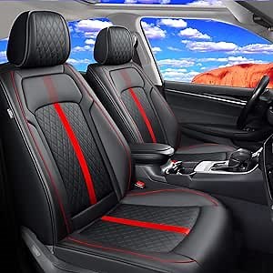 Amazon.com: FiveFox Fit RAV4 Car Seat Covers for Select Toyota RAV 4 2013-2026 /RAV4 Hybrid - Premium Full Coverage Leather, Waterproof & All Weather Seat Cushion Protector, Full Set, Black with Red Trim : Automotive