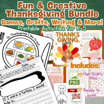 Thanksgiving Activities Mega Bundle | Crafts Writing Prompts & Worksheets PreK-5