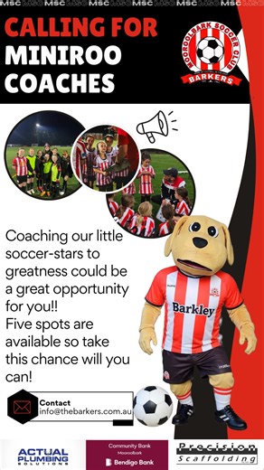 🌟 WE’RE LOOKING FOR MINIROOS COACHES! 🌟 Want to make a real impact and have heaps of fun doing it? Mooroolbark SC is looking for enthusiastic MiniRoos coaches for the 2025 season! No coaching experience? That’s totally okay! If you’re positive, patient, and love helping kids enjoy football — we’ll support you every step of the way. 💡 What the club provides: ✅ Technical Directors to guide and mentor you all season ✅ Weekly session plans — no need to create your own ✅ Training on how to run Min