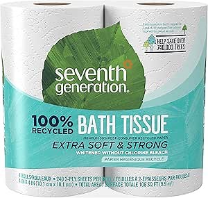 Seventh Generation Bath Tissue Toilet Paper Chlorine Free 2 Ply Toilet Paper 100% Recycled Paper 4 Count (Pack of 1)