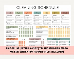 Editable Cleaning Schedule | Printable | Weekly, Monthly, Yearly Cleaning Checklist , ADHD, Cleaning Planner, House Chore List | Digital PDF - Etsy UK
