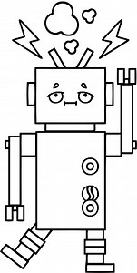 line drawing cartoon of a malfunctioning robot