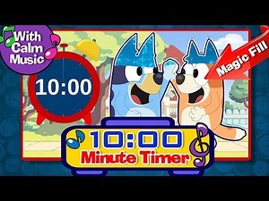 10 Minute Timer Bluey and Bingo with calm music and Loud Alarm for Zoom and classrooms.