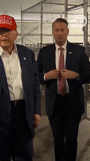 155K views · 1.8K reactions | President Trump shared a message to California Governor Newsom while touring the so-called "Alligator Alcatraz" immigration detention site in Florida. He said that hopefully by tomorrow, people will be arriving to the site and Secretary Kristi Noem has "people in the queue." | ABC7 News | Facebook