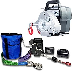 Portable Winch PCW3000-Li-A Battery-Powered Capstan Winch with Accessories - 2,200 lbs Pulling Capacity Winch, Lithium-Ion 80/82 V Batteries Powered, for Hunting, Logging, and Towing