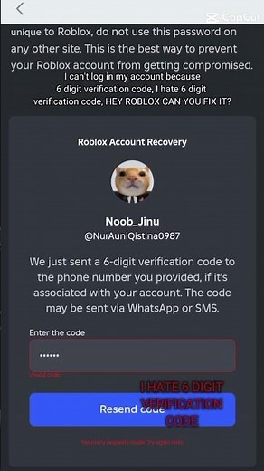 I hate 6 digit code #Robloxproblem