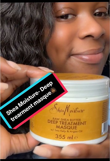 Shea moisture Raw shea butter deep treatment masque for curly and coily hair 👩🏾‍🦱 A little definitely goes a long way- despite the advice to apply a generous amount. It’s a deep penetrating treatment masque perfect for transitioning, dry to healthy shiny looking hair whilst defining your curls and locking in moisture. I love that it has raw shea butter from 🇬🇭 because I know how beneficial this is and has been for my skin and hair. Definitely a great addition to any hair care routine 🫶 #cu