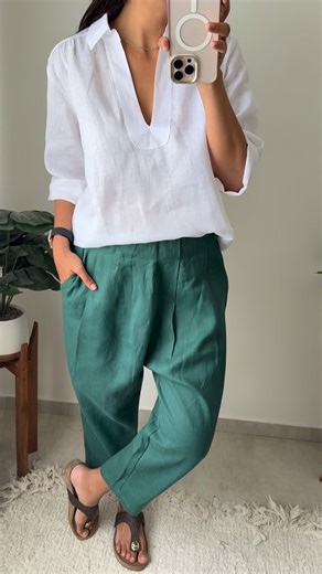 Indumentaria femenina on Instagram: "Pantalón Collins verde bosque confeccionado 100% en lino talles 1 al 5."