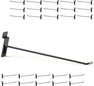 Black Slatwall Hooks - 12 Inch, 25PC, Heavy Duty Slat Wall Hanging & Display Hooks for Retail