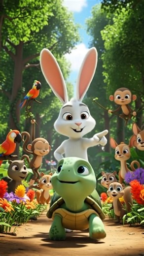 The Slow Turtle & The Fast Rabbit | Kids Moral Story#shortsfeed #shortvideo #shorts