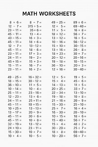 100 Math Worksheets, Addition, Subtraction, Multiplication and Division Pdf Worksheet - Etsy