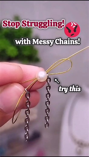 Stop Struggling with Messy Chains! ❌✨ Try This Pearl Chain Hack#DIYJewelry #JewelryHack