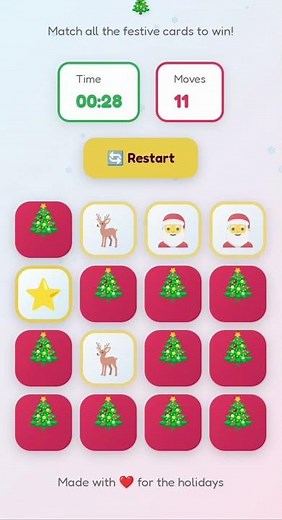 XMAS Memory Card Game – Festive Brain-Boosting Matching Game | Holiday Fun for All Ages | HTML Game