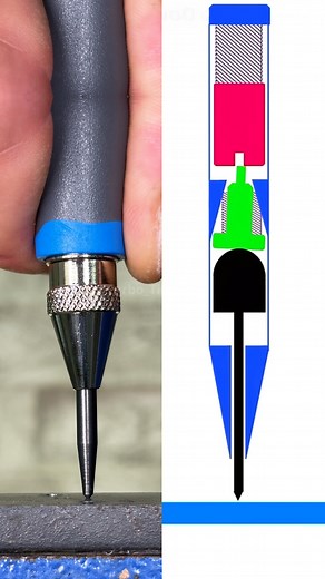 How an Automatic Center Punch Works - Quick Cutaway #CenterPunch #Metalworking #HowTo ✅All Product links from my Reels → Featured Stories: AMAZON. ➡️Automatic center punch mechanism explained with a cutaway. Learn how to use a center punch and stop drill bit wandering on steel, wood, and plastic. | Turbo Tips