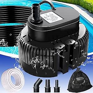 Pool Cover Pump above Ground-Submersible Sump Pump Swimming Water Removal Pumps, Sump Pumps for Pool Draining with 16ft Drainage Hose & 25 ft Extra Long Power Cord,850 GPH,3 Adapters-Dark