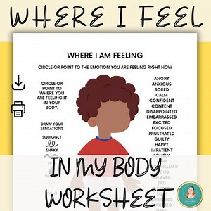 Where I Feel In My Body Worksheet, Somatic Therapy, Emotion Identification