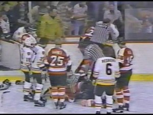 Paul Holmgren vs John Wensink, Mel Bridgman vs Ray Bourque Dec 22, 1979