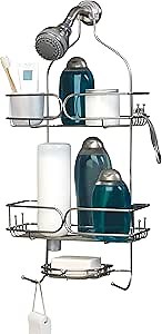 Zenna Home Shower Caddy Hanging Bathroom Organizer, Stainless Steel Shower Rack with 2 Shelves and Built in Hooks, Rustproof Over Shower Head Storage System, Stainless Steel