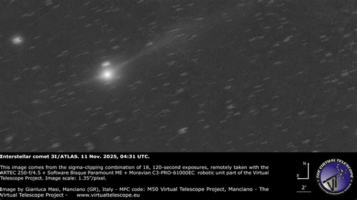 Watch interstellar comet 3I/ATLAS speed away from the sun in free telescope livestream tonight
