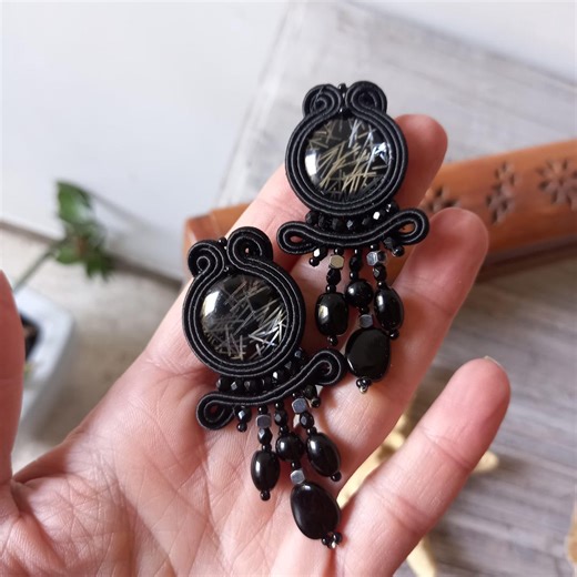 Black and Silver Soutache Earrings With Brocantage Buttons. Earrings With a Central Black and Silver Brocantage Button. One-of-a-kind Piece. - Etsy
