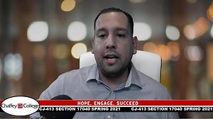 Chaffey College Professor of Criminal Justice Gregory Marquez invites students to enroll in CJ 413 for spring 2021. Learn about career possibilities at: https://chaffey.programmapper.ws/academics/interest-clusters/6fa0d29c-853e-4cdb-8fde-78b5d4328168/programs/de4ff7f2-443f-b225-ff1e-7945fcab6f26 | Chaffey College