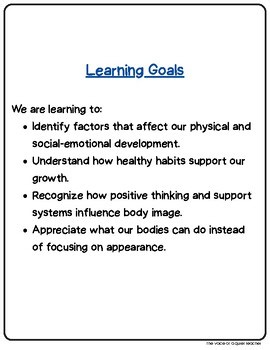 Grade 3 Health Unit: Growth Factors & Body Image | SEL Activities