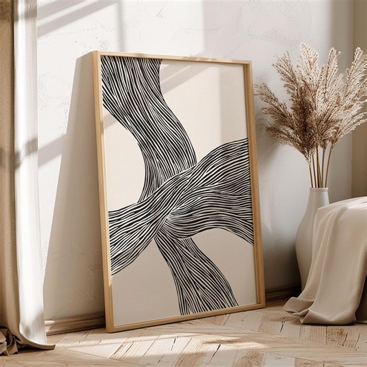 Abstract Line Drawing Print, Beige and Black Lines Printable Wall Art, Organic Line Art Poster, Abstract Minimalist Lino Print - Etsy Israel