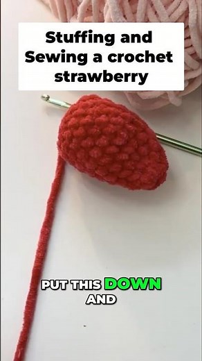DIY Crochet Strawberry Plushie - How to Stuff & Sew it Close! #beginnercrochet #chenilleyarn