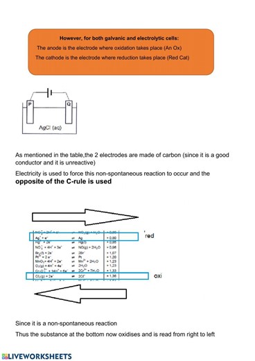 Electrolytic cell worksheet 1 worksheet